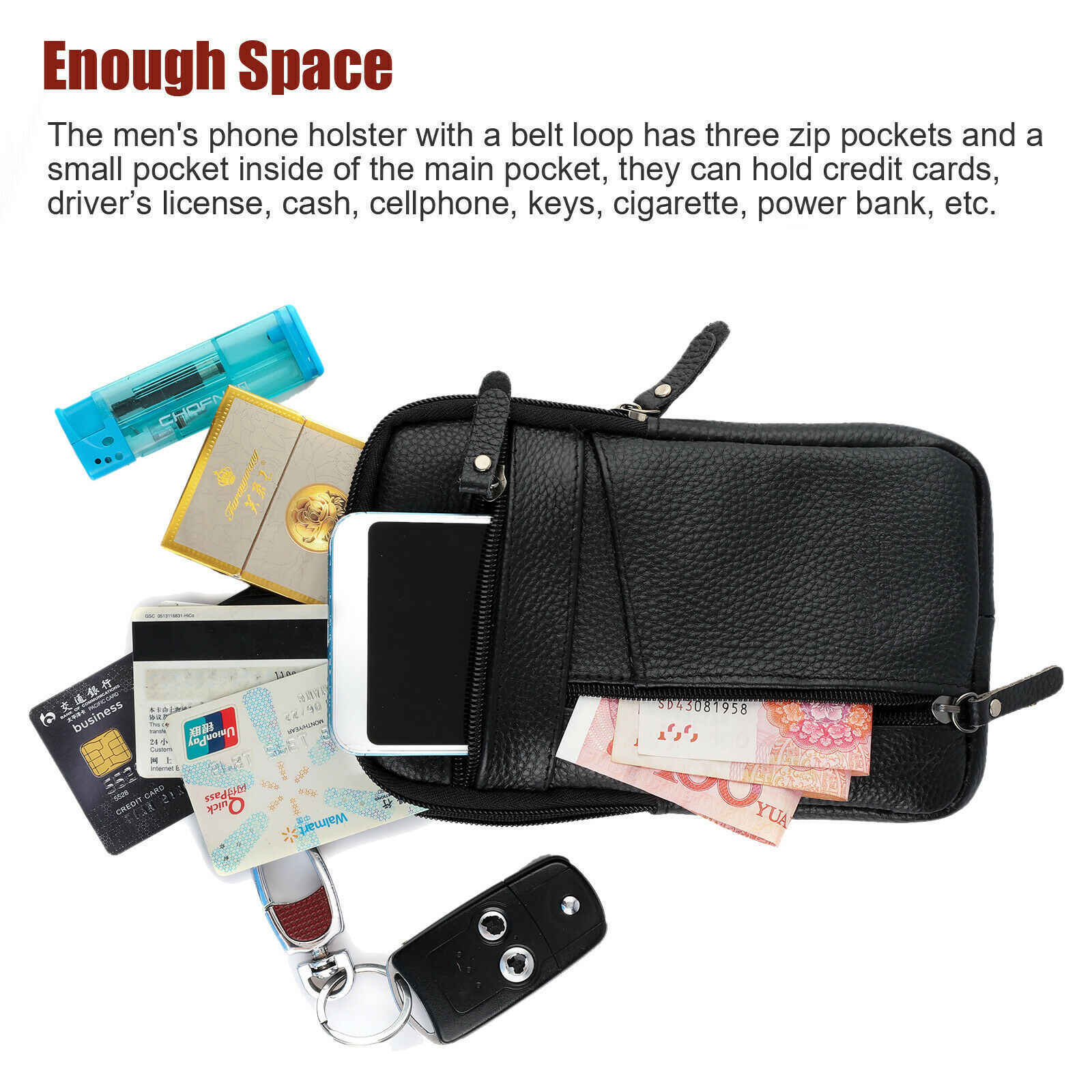 Men Leather Cell Phone Loop Belt Bag Waist Holster Pack Shoulder Pouch Crossbody