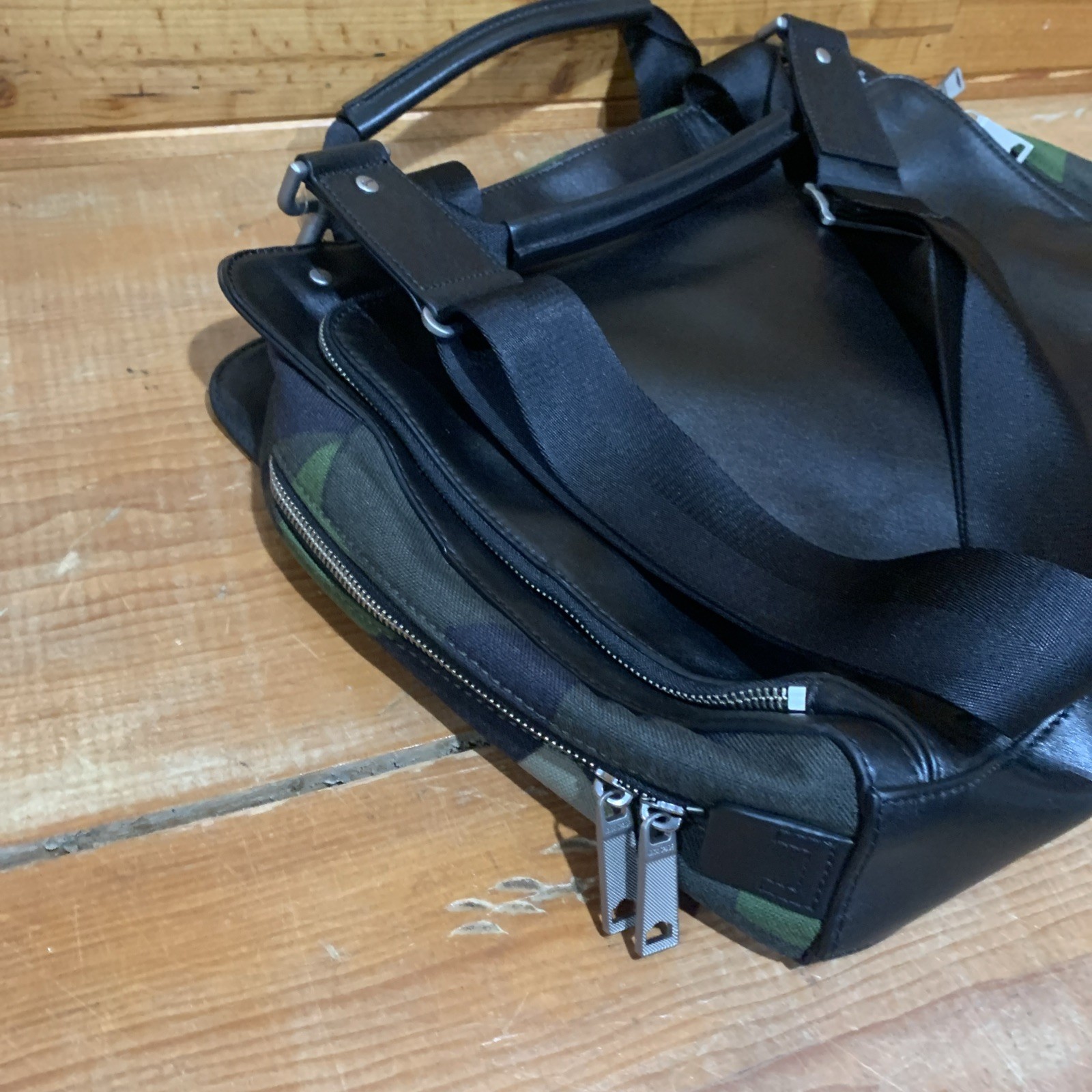 Jack Spade Camo & Leather Split Brief Briefcase