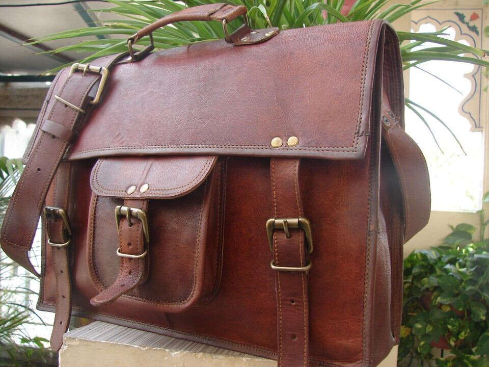 Handmade Men’s Genuine Leather Vintage Laptop Messenger Briefcase Bag Satchel
