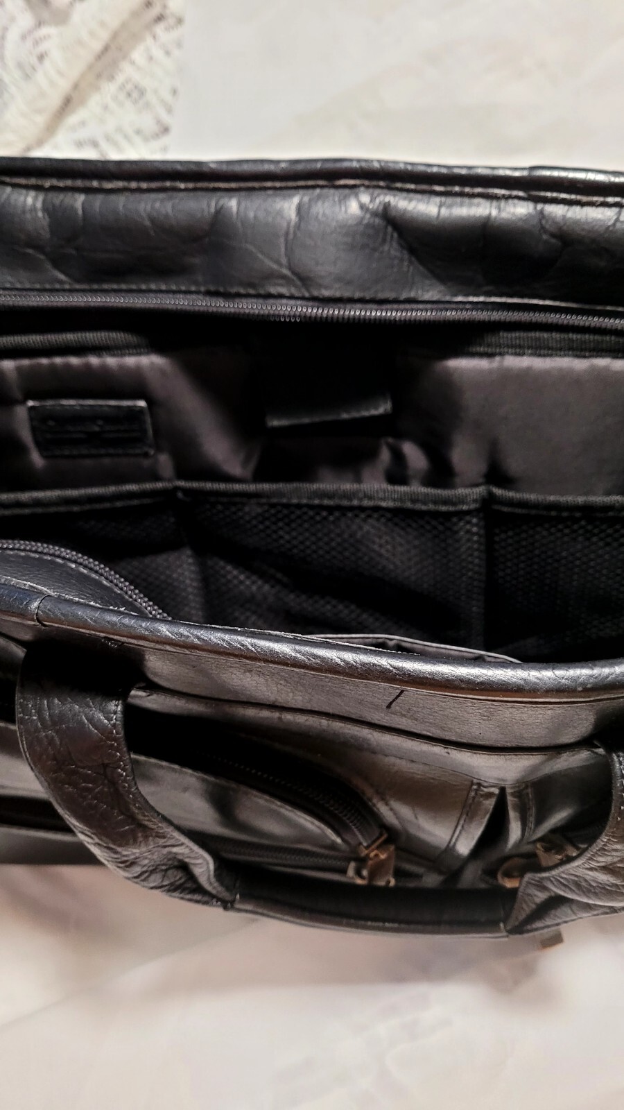 Claire Chase Black Leather Briefcase Laptop Bag Zipper To Access Luggage Handle