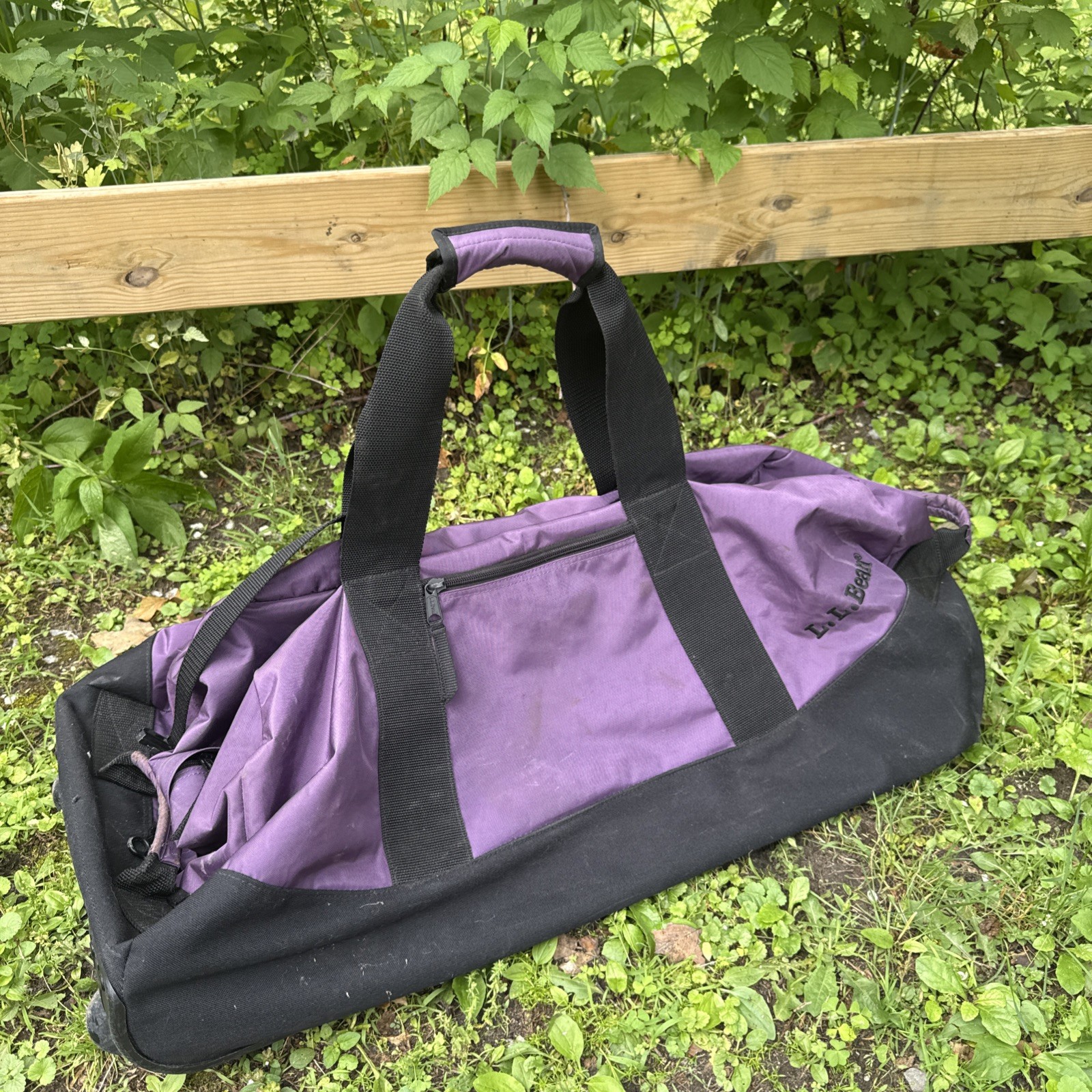 Vintage LL Bean Adventure Duffle Bag Purple Black Made In USA 32 x 13 x 17