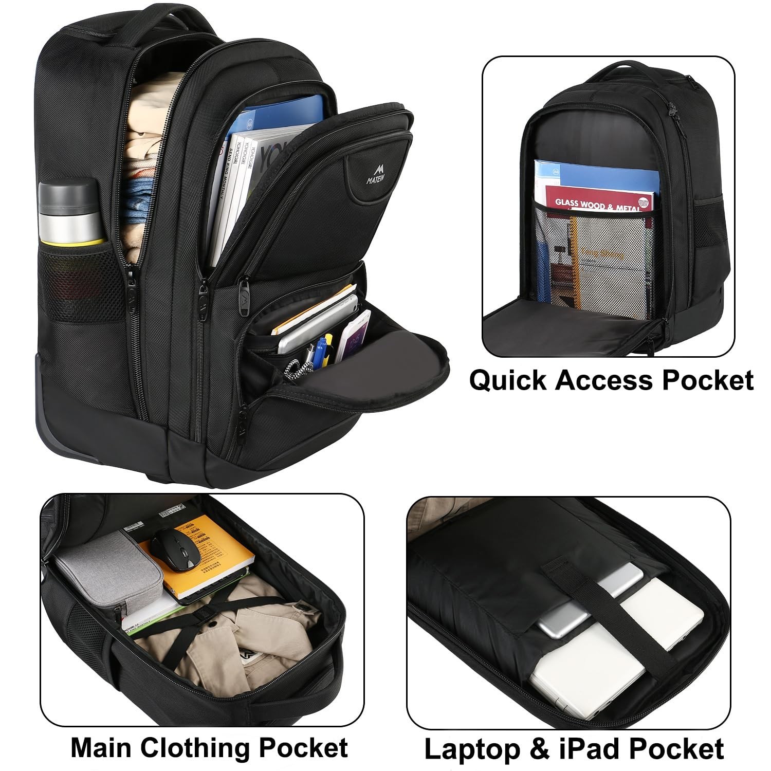 MATEIN Rolling Backpack, 17 inch Water Resistant Wheeled Laptop Backpack | Ca…