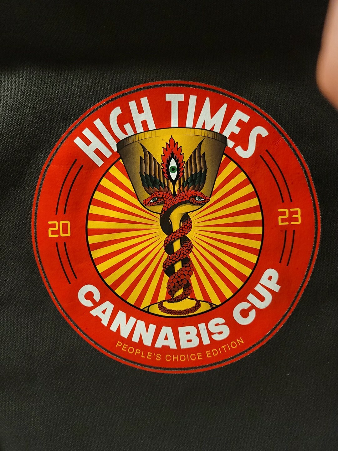 High Times Arizona 2023 Cannabis Cup Black Judges Tote Bag With Swag & Stickers.