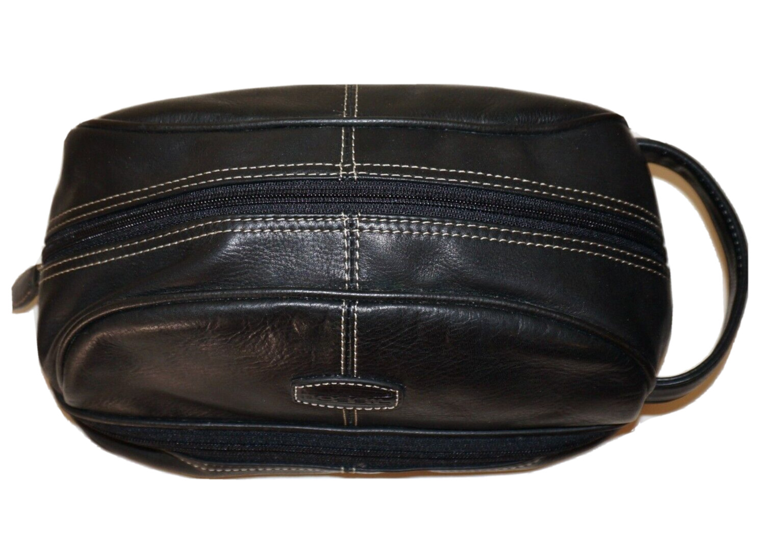FOSSIL Small Black Leather Toiletry / Shave Travel Pouch 5×10