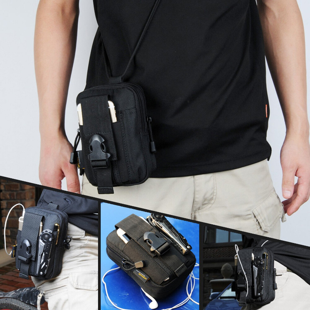 Tactical Cell Phone Pouch Holster Molle Flashlight EDC Waist Bag for Men Hunting