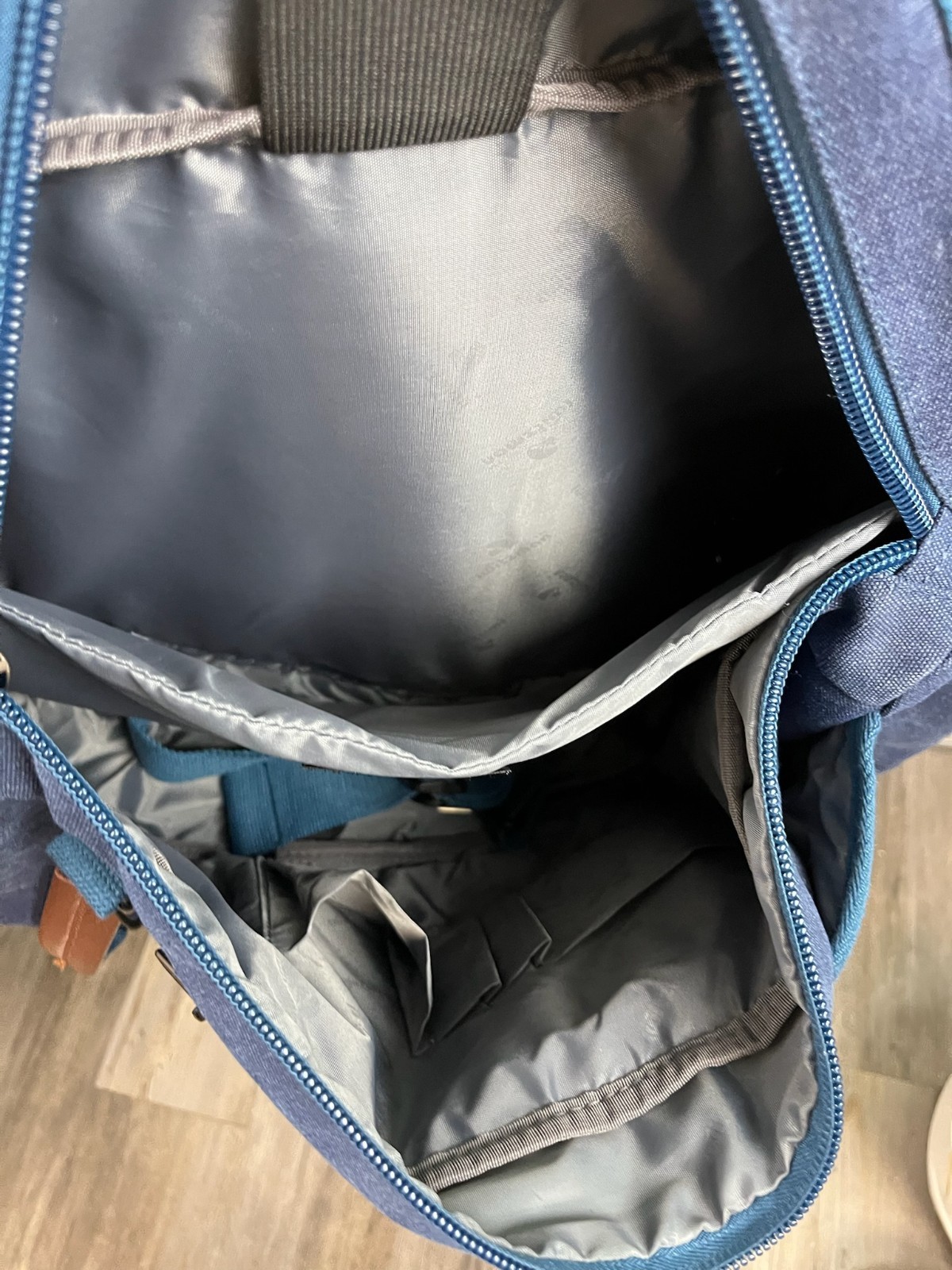 WITZMAN Travel Backpack Convertible Canvas Bag Navy Blue Leather Trim Luggage