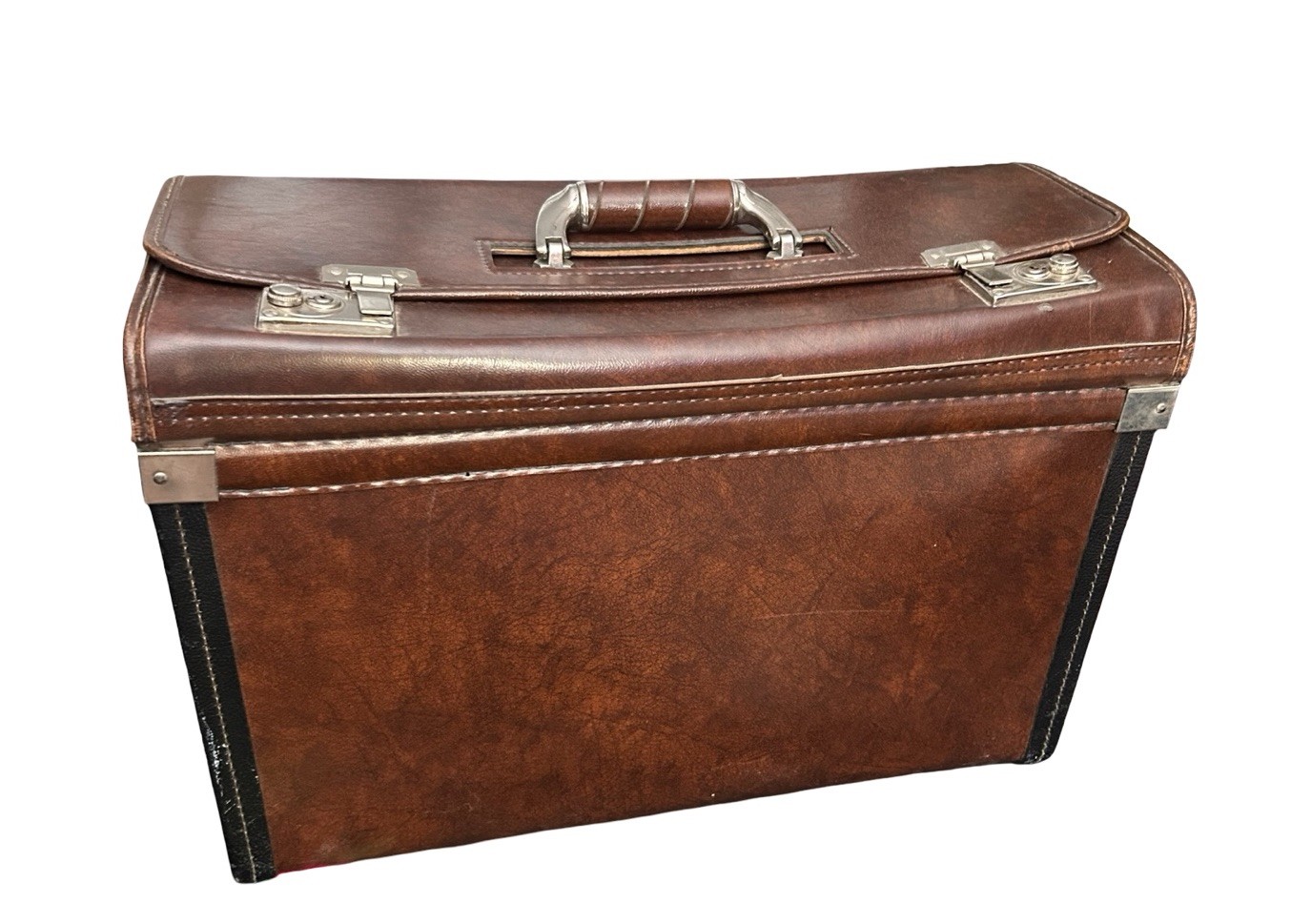 VTG Faux Leather Briefcase Attache Case Hard Shell Retro 13” Tall X 19” Length