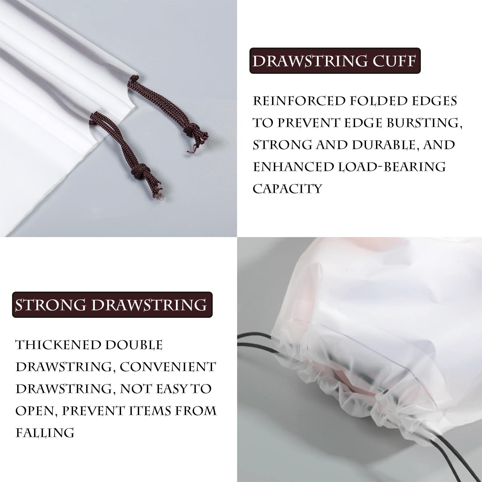 Boxonly Clear PEVA Drawstring Bags – 4″x12″ / 10x30cm (25 Pcs) – White Nylon …