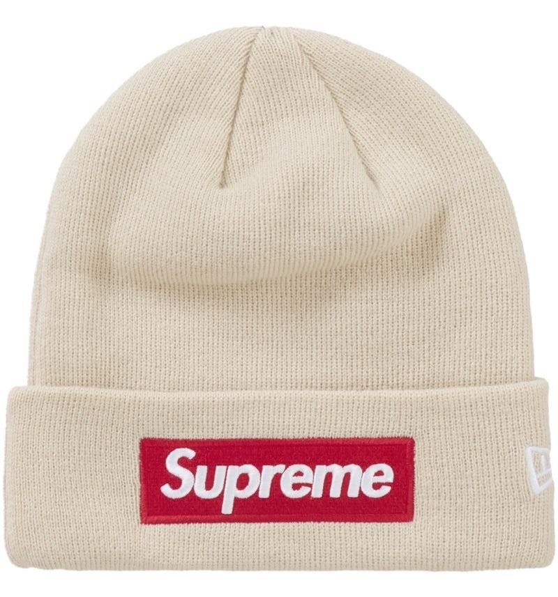 Supreme New Era Box Logo Beanie FW24 Stone Cream White Knit Hat