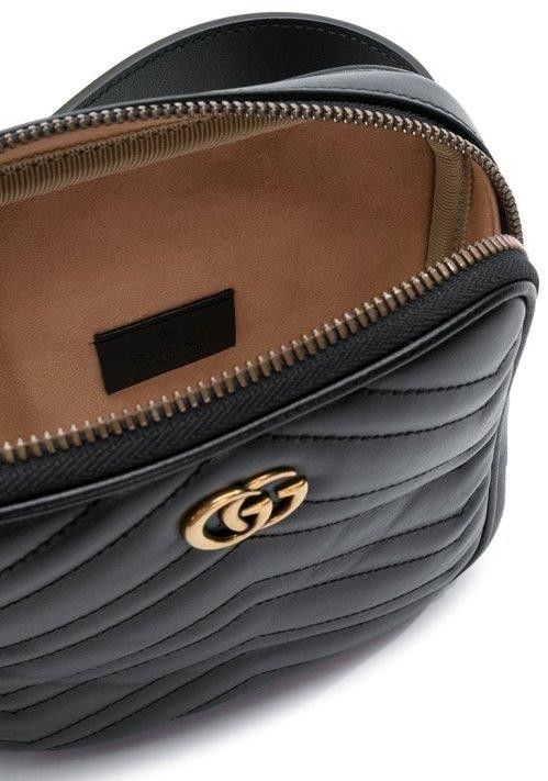 NEW GUCCI GG MARMONT TRAPUNTA CHEVRON BLK LEATHER DOUBLE BELT BAG 100/40 UNISEX