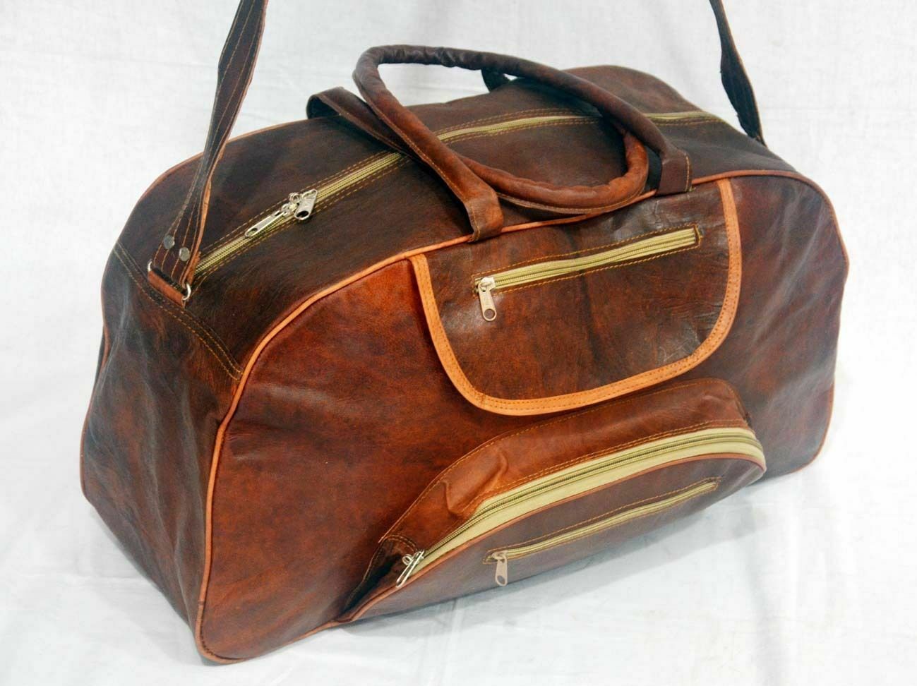 Vintage Handmade Pure Leather Genuine Luggage Travel Weekend Bag Briefcase Throw