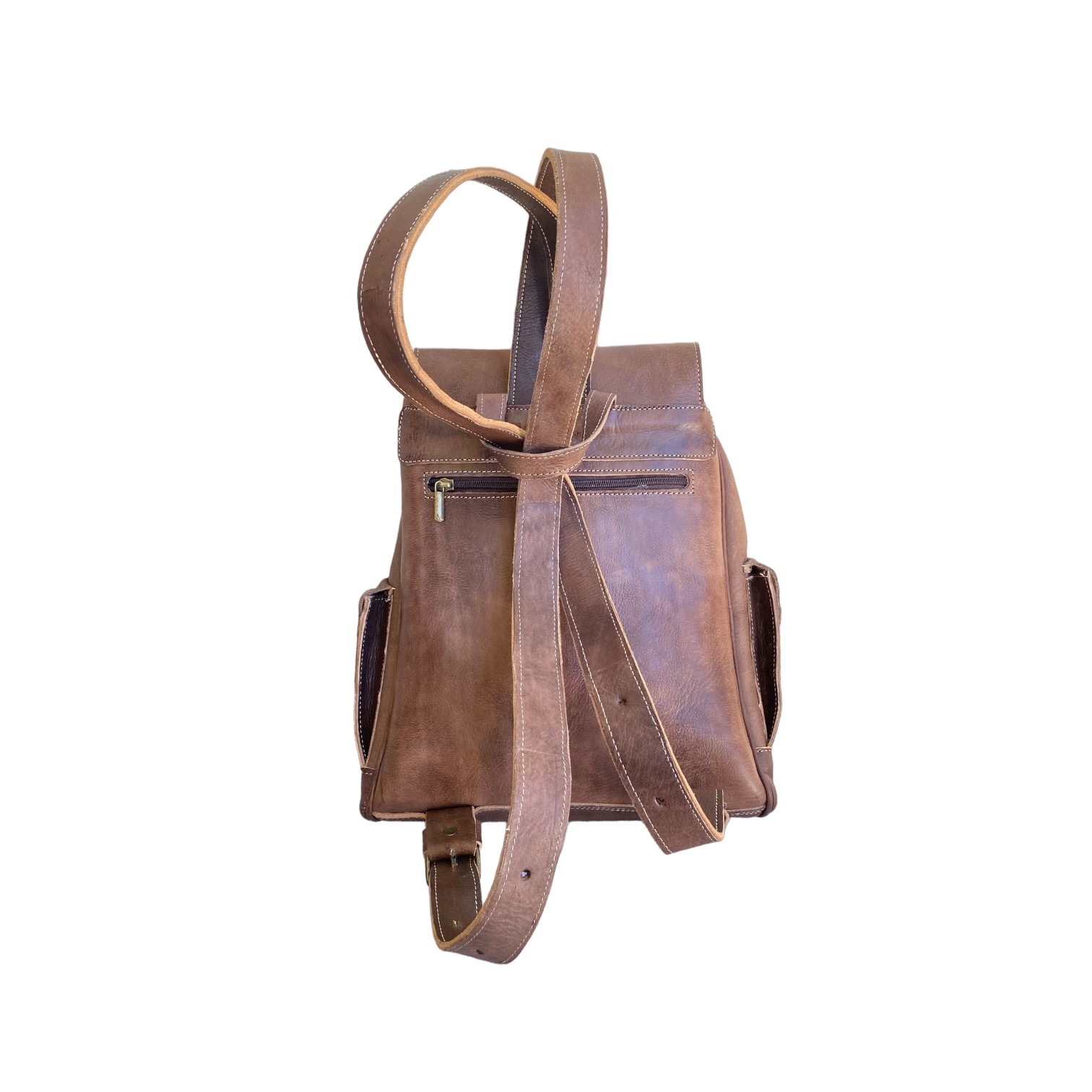 Brown Leather Kilim Backpack Red Handmade Morocco 2 Zip Pockets Artisan