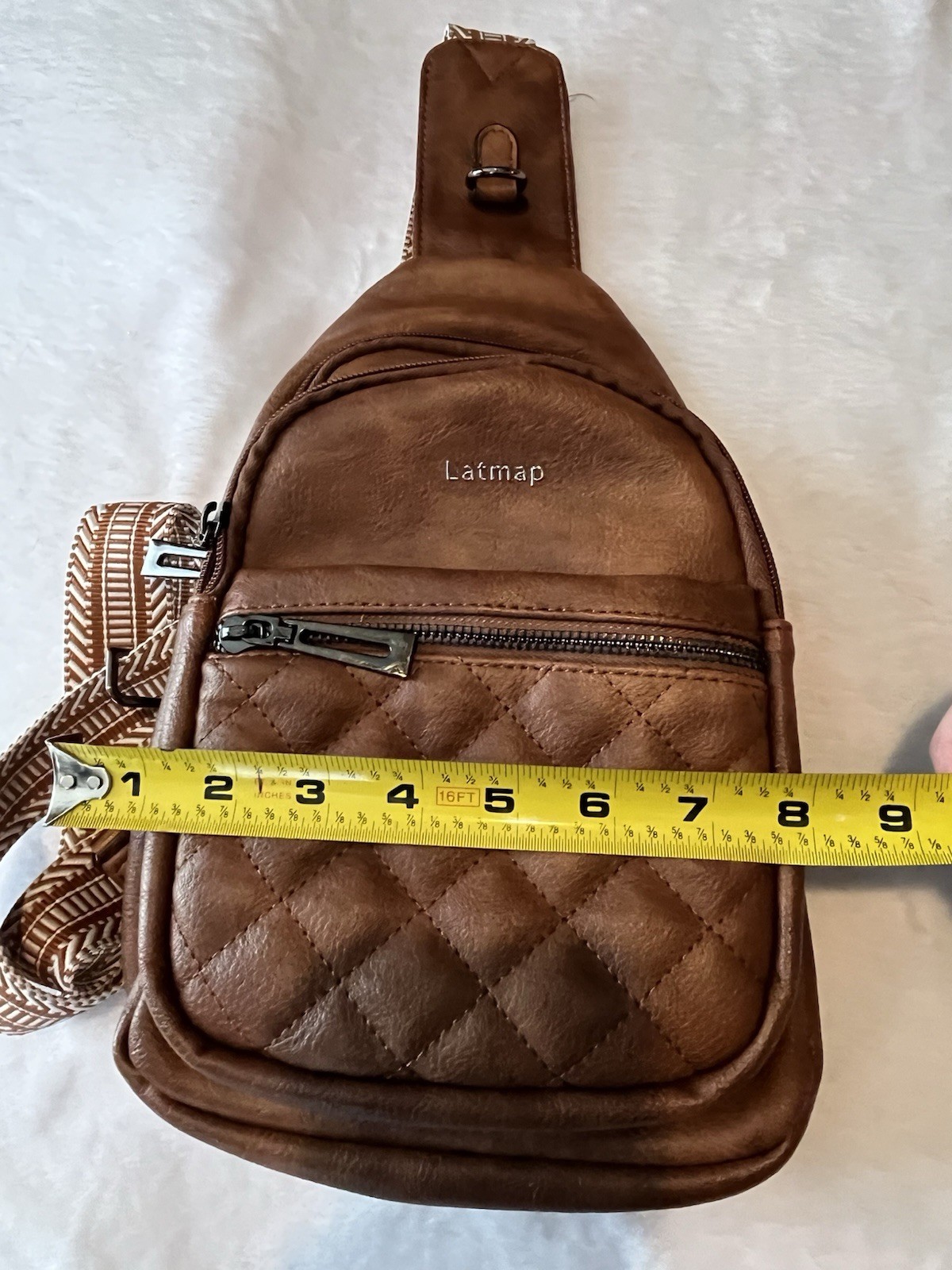 Latmap Brown Crossbody Bag Men Adjustable Strap Diamond Pattern Inner Pockets