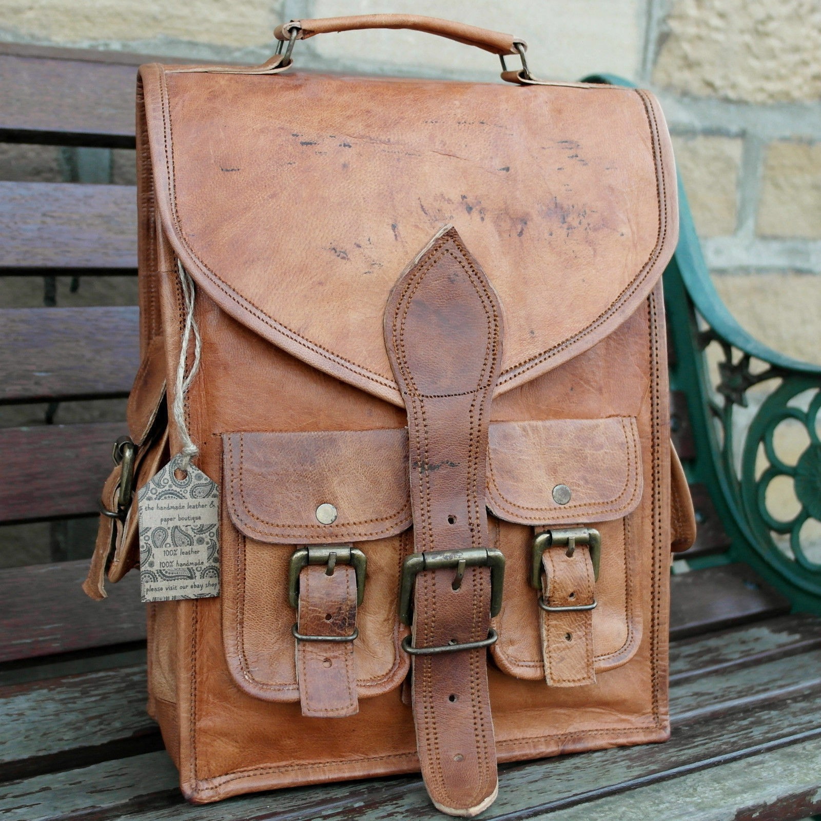 Men’s Brown Leather Laptop Backpack Travel Shoulder Bag for Work Uni