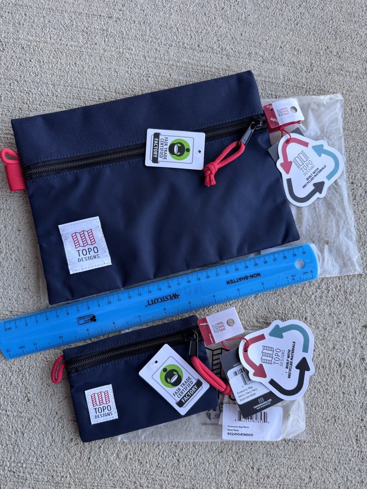 NEW Topo Designs Accessory Bag Set- Set Of 2: Micro & Medium Zip Pouch -Navy