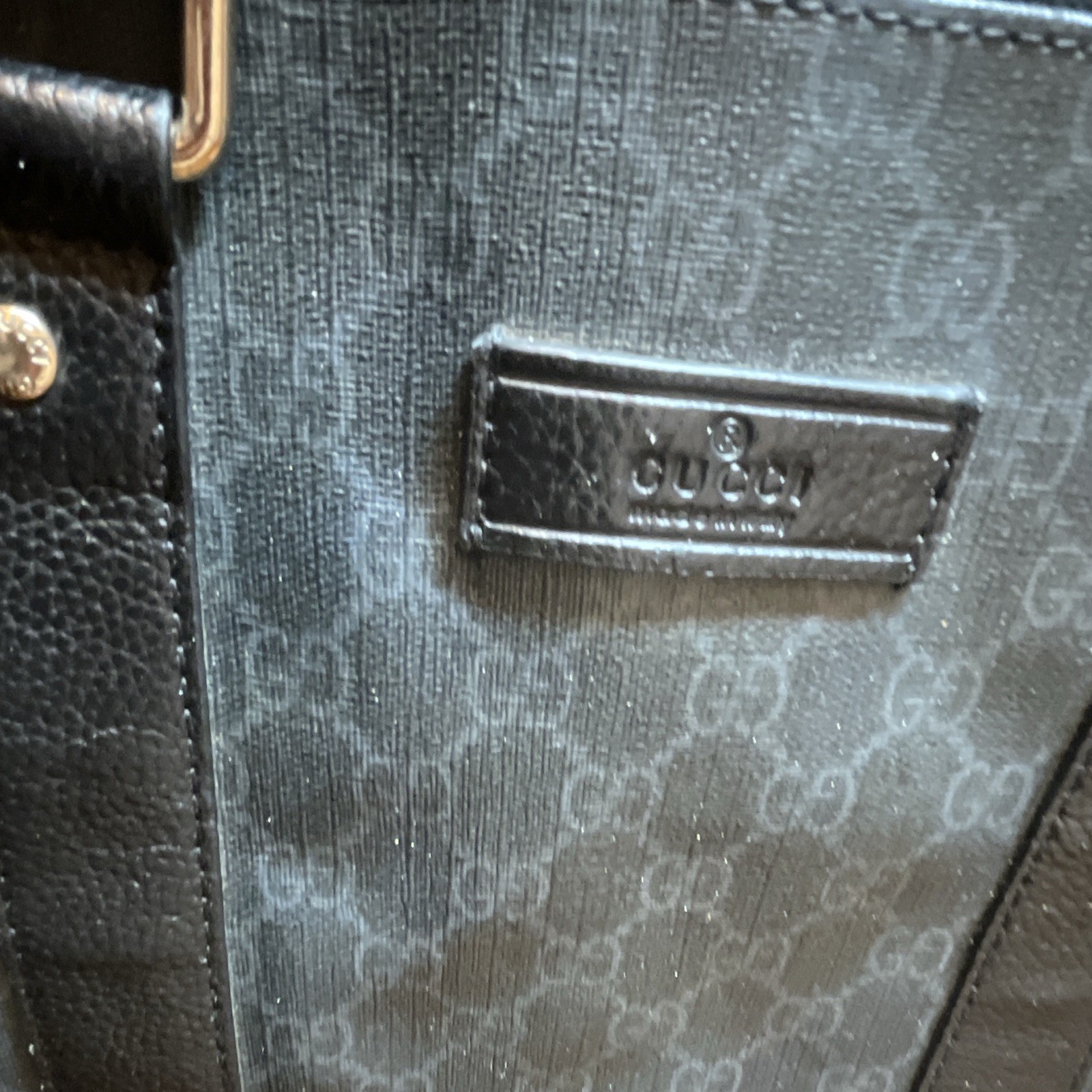 Gucci Black Monogram Briefcase Zip Top Large Inner Pockets Double Handles