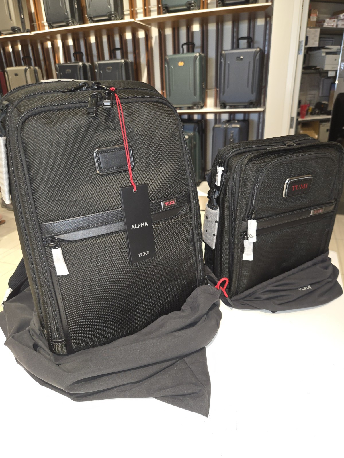 NWT TUMI ALPHA Blk Ballistic Nylon Slim Backpack+Red Pouch+Organizer Travel Tote