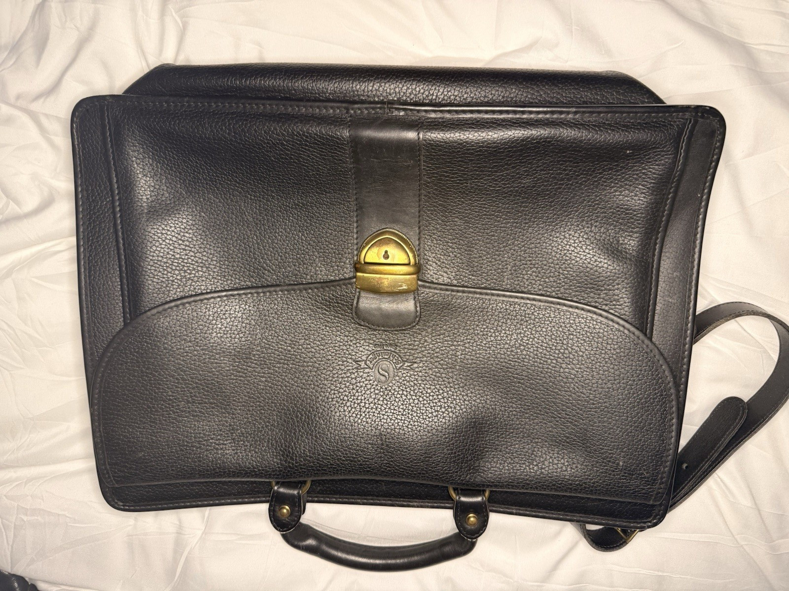 Schlesinger Men’s Black Briefcase/Document Case Turn Lock Inner Pockets