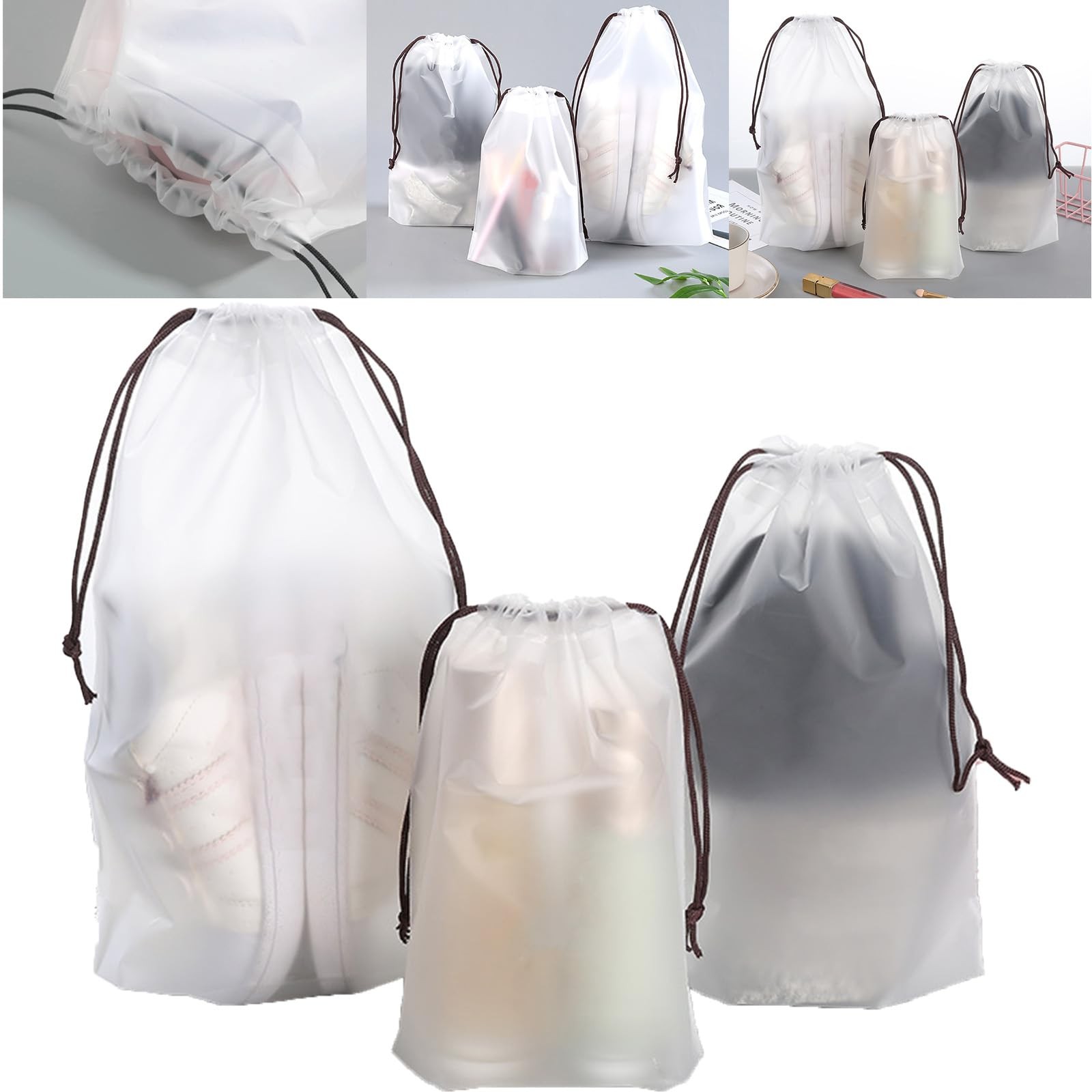 Boxonly Clear PEVA Drawstring Bags – 4″x12″ / 10x30cm (25 Pcs) – White Nylon …