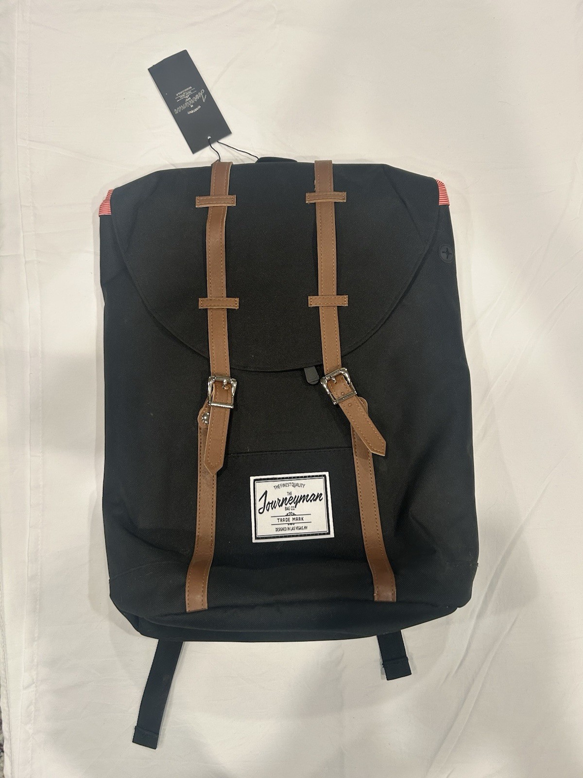The Journeyman Bag Co Canvas Black Laptop Backpack Red/White Striped Lining *NEW
