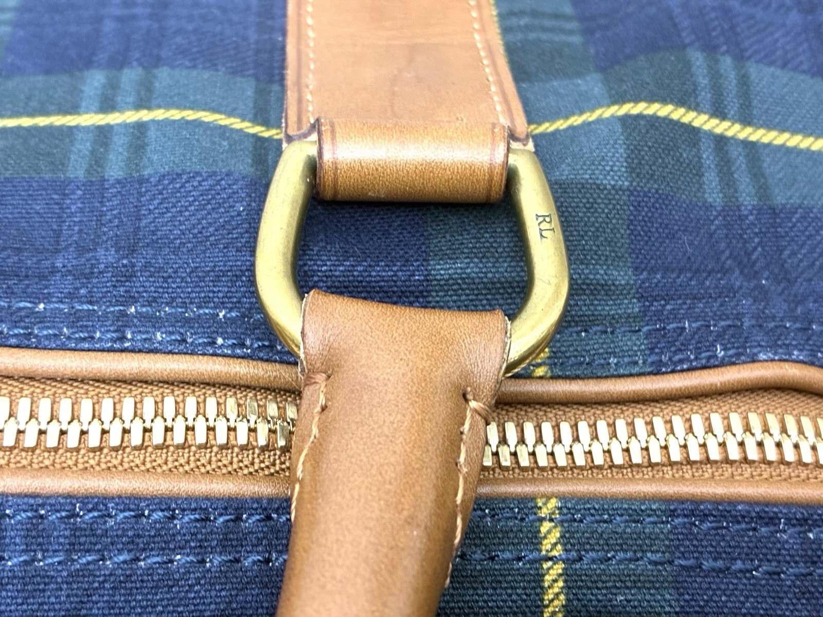 Polo Golf Ralph Lauren Canvas Leather Tartan Duffel Carry On Bag