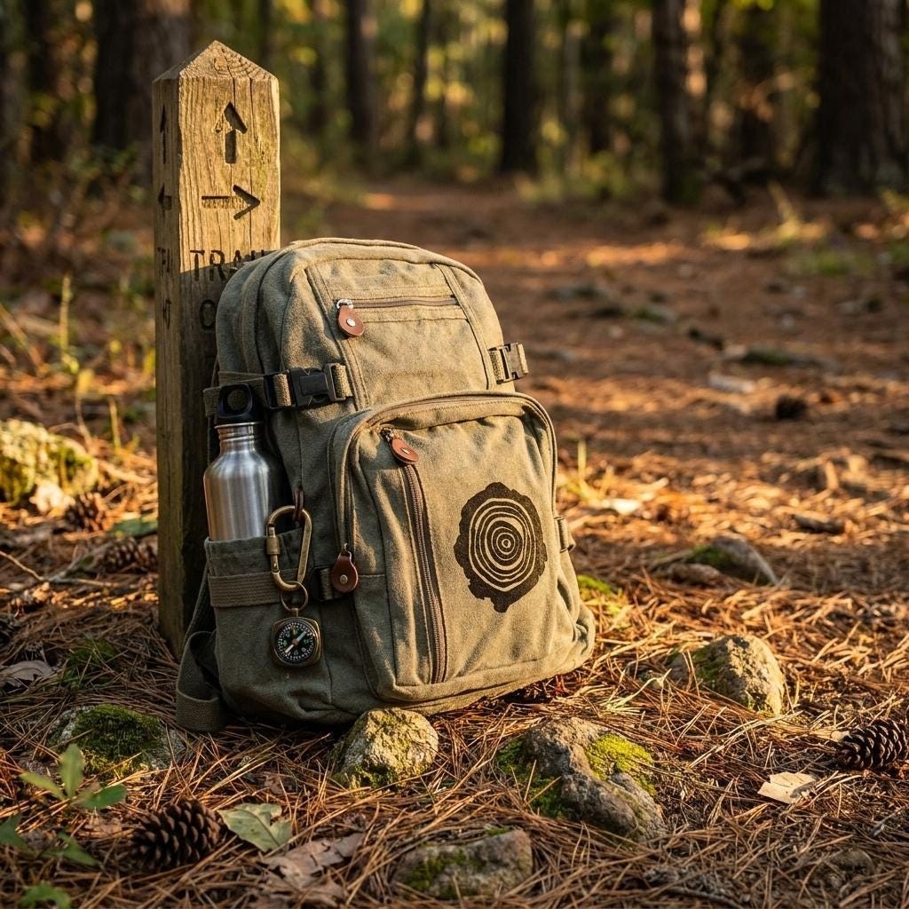 Tree Rings Canvas Backpack 13 Inch Laptop Travel Bag Free Ship US ⭐