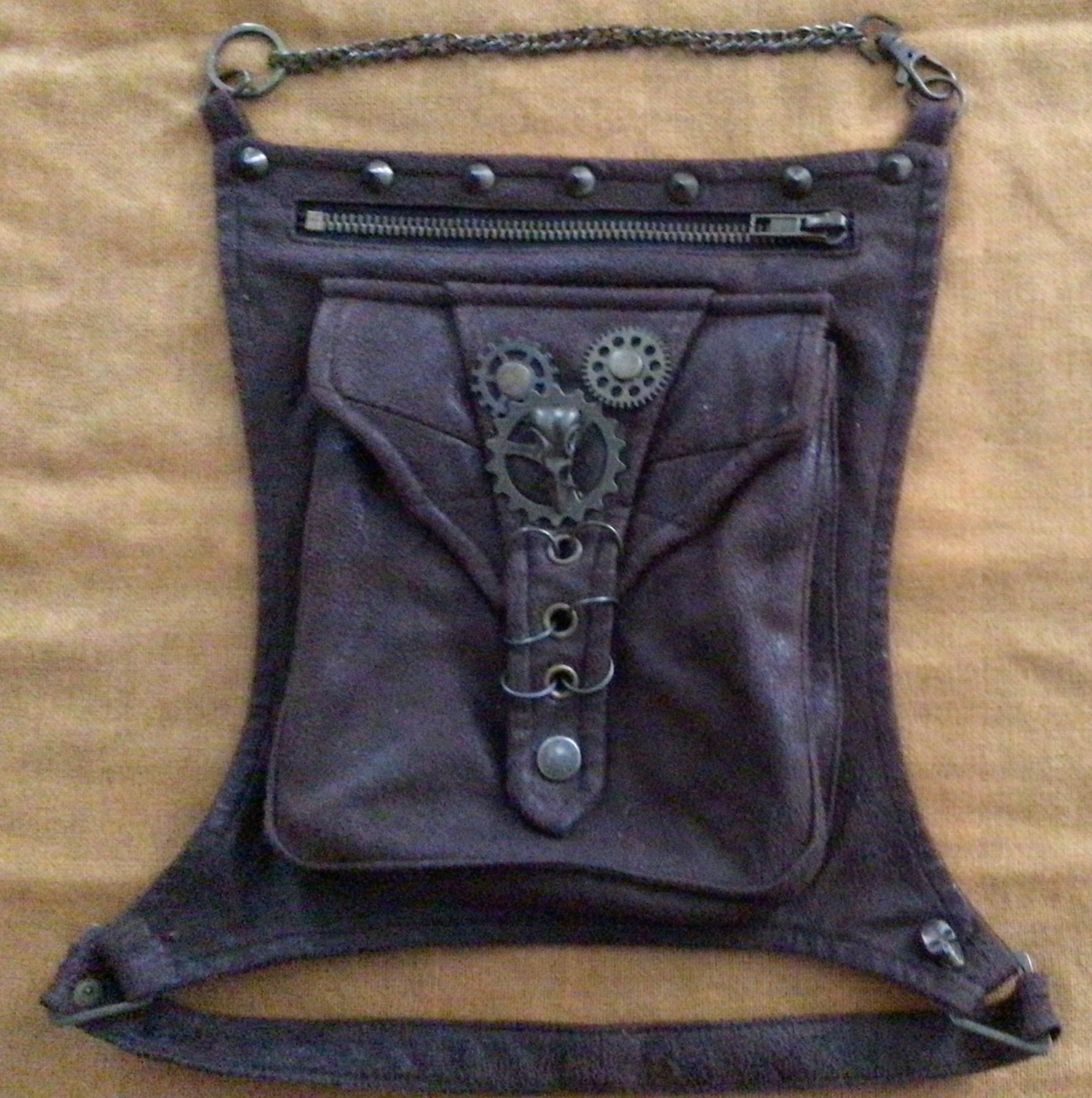 TRADING BAG POUCH Studded Faux Leather Steam Punk / Gothic NWOT