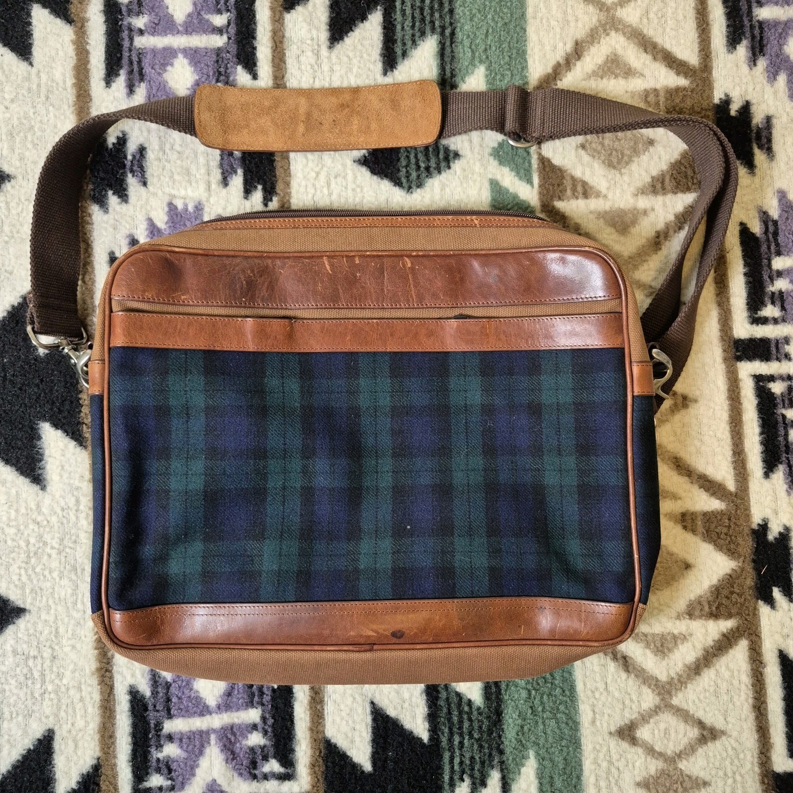 Vintage Pendleton Leather Laptop Bag Briefcase Plaid
