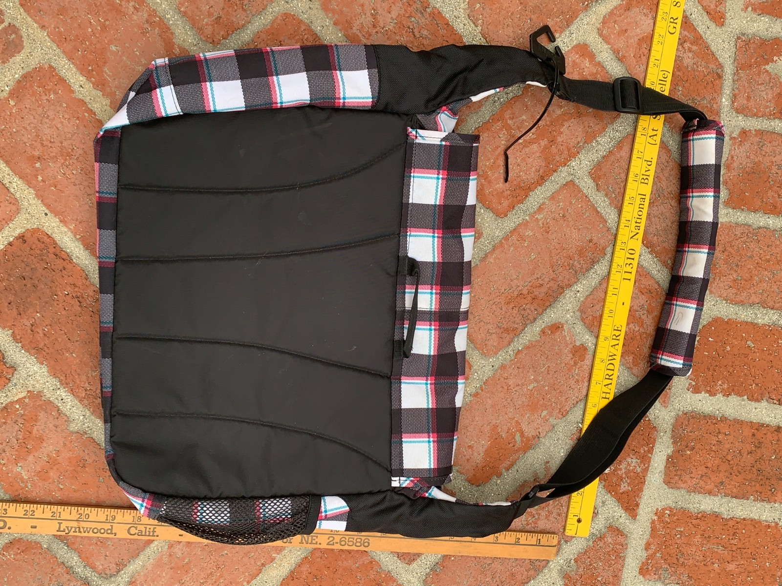 vtg JanSport🌀Crossbody Messenger Backpack 90’s plaid pink teal black white RARE