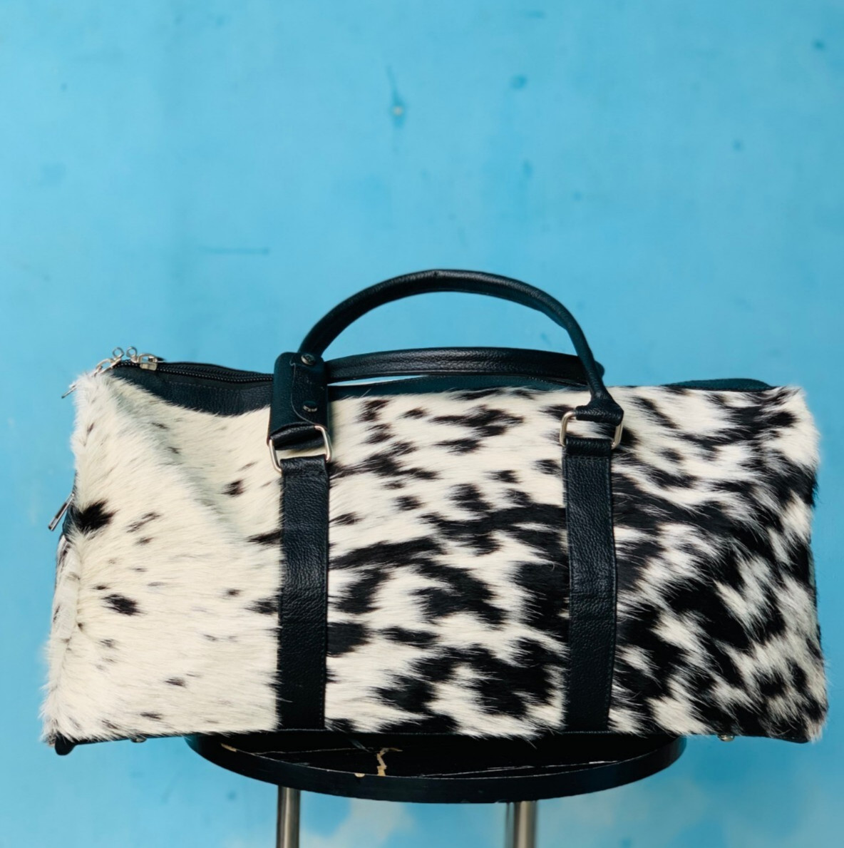100% Natural Cowhide Duffle Bag – Hair-On Leather Travel Bag durable