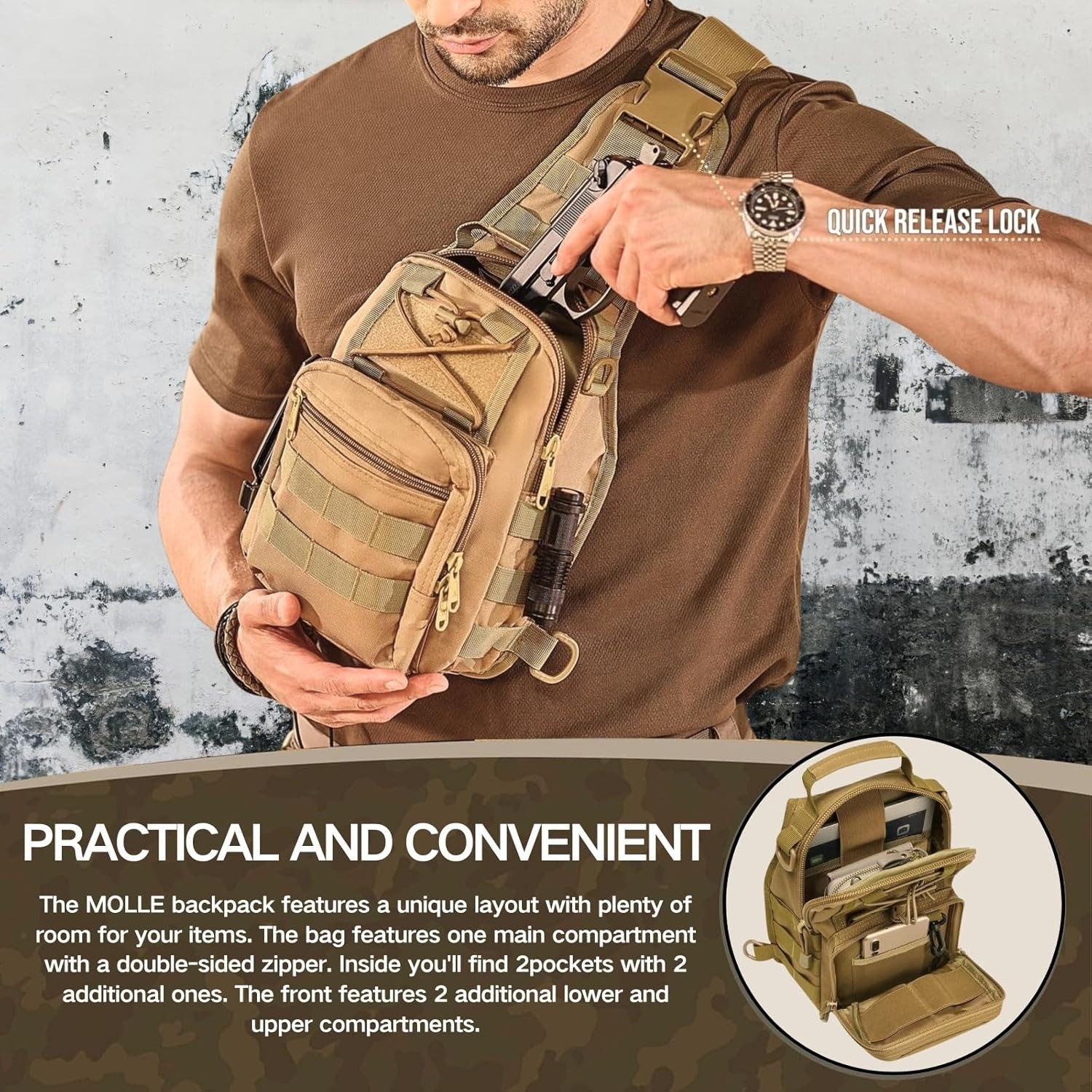 Tactical Sling Shoulder Backpack Men Outdoor MOLLE Military Crossbody Chest Bag