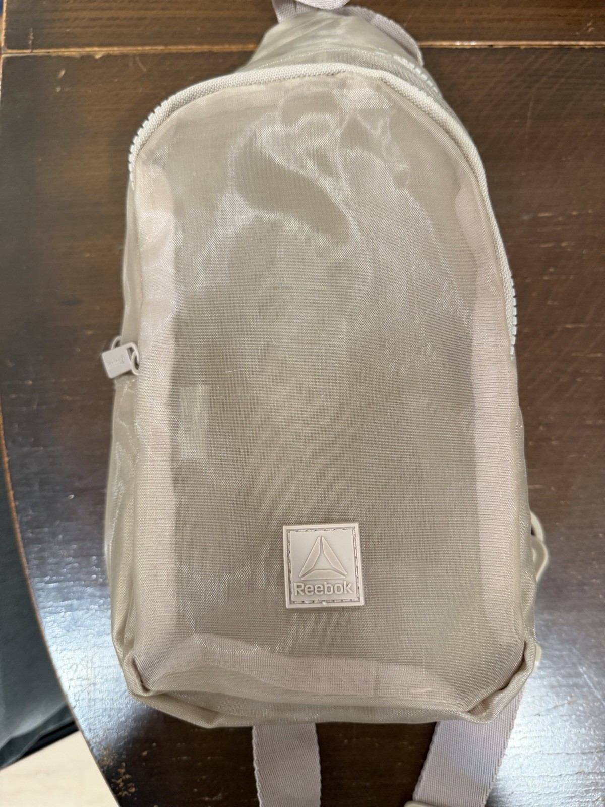 Reebok Beige Small Crossbody Sling Bag Zip Closure Adjustable Strap Travel