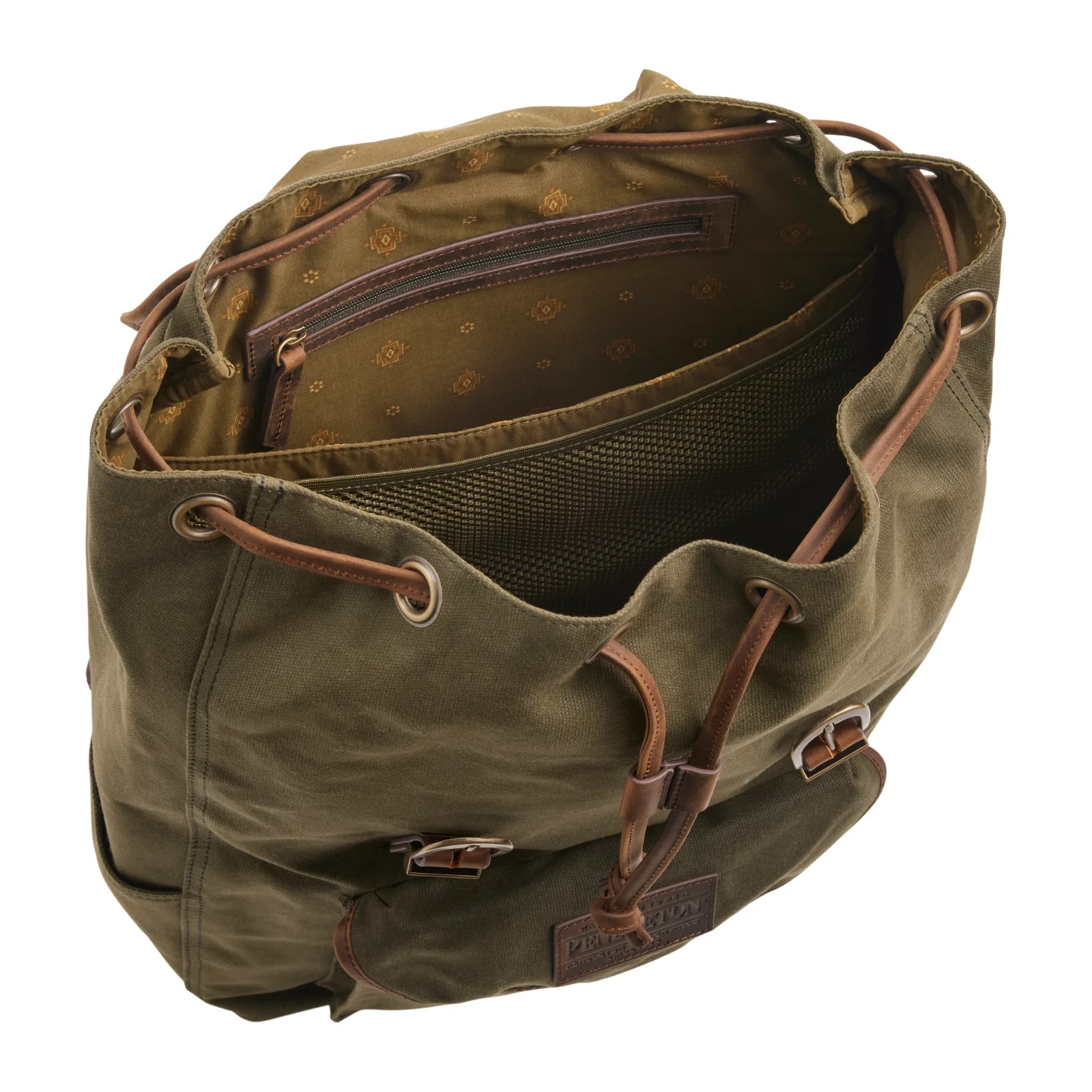 NEW Pendleton Odyssey Backpack 20x15x6″ 30L Olive Waxed Canvas Leather Trim