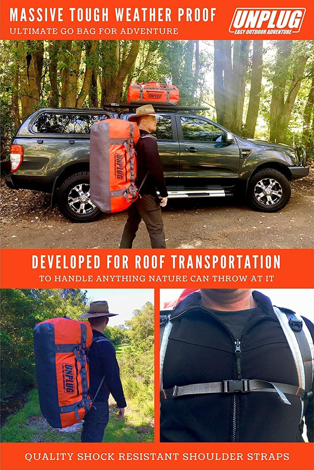 UNPLUG Ultimate Adventure 65L Waterproof Heavy Duty Travel Bag – Orange