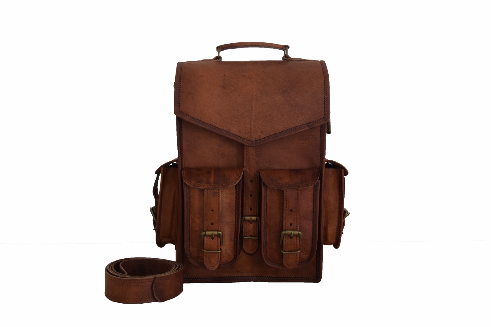 Leather Backpack Convertible Messenger Bag Laptop Satchel Rucksack Shoulder14 In