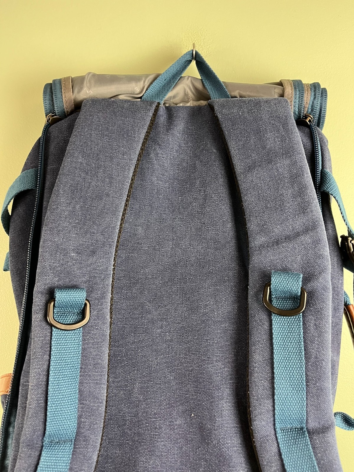WITZMAN Travel Backpack Convertible Canvas Bag Navy Blue Leather Trim Luggage