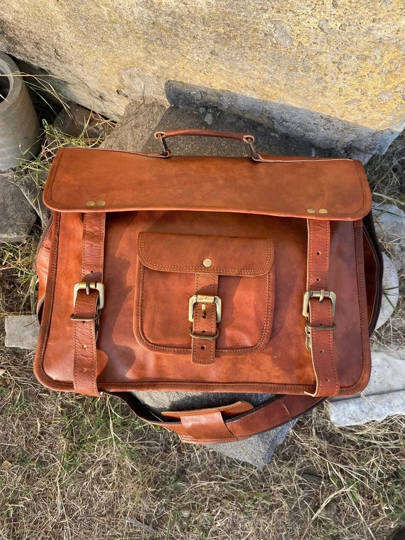 Men’s Vintage Leather Laptop Briefcase Everyday Messenger Shoulder Work Bag