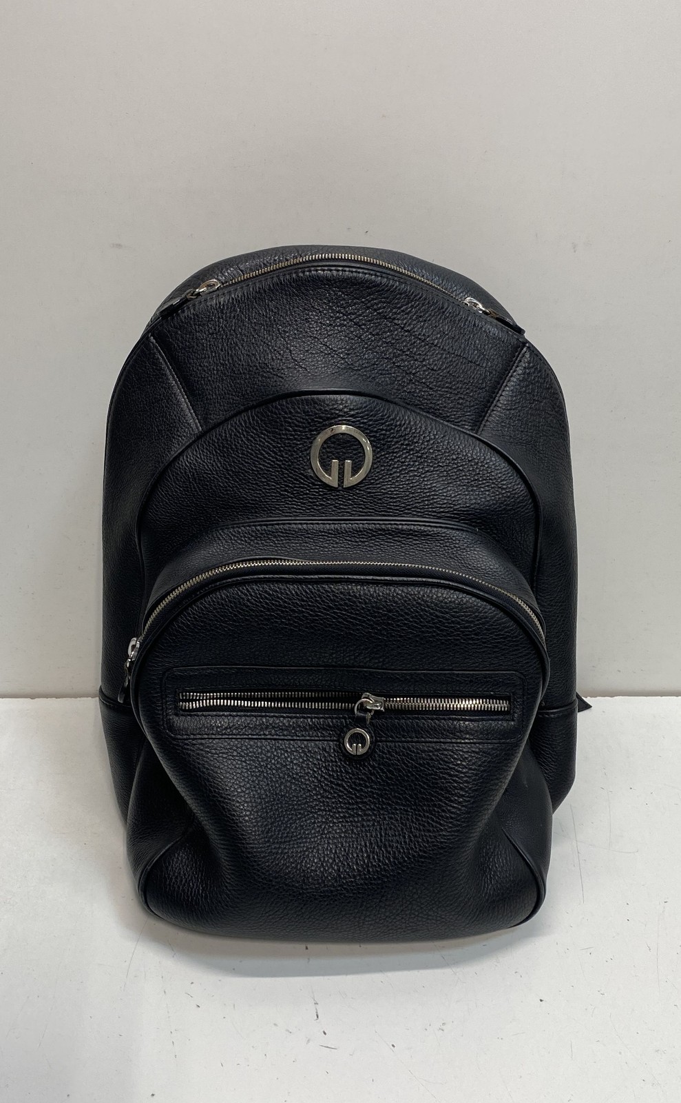 BLVD86 Black Pebbled Leather Backpack Large G Logo Silver Hardware