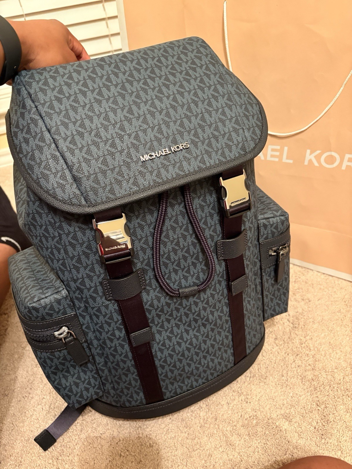 Michael Kors Cooper Backpack Admiral Blue Men’s Outer Pockets Buckle Zip