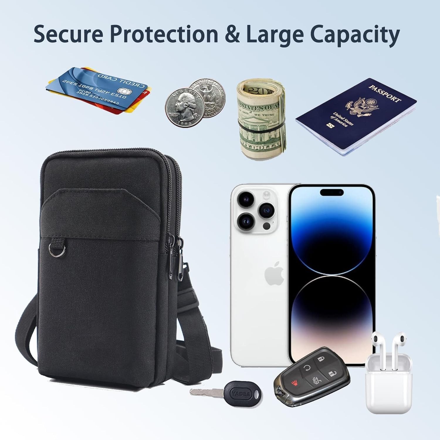 Travel Cell Phone Pouch Belt Pouch, Phone Holster Crossbody Bag with Shoulder St