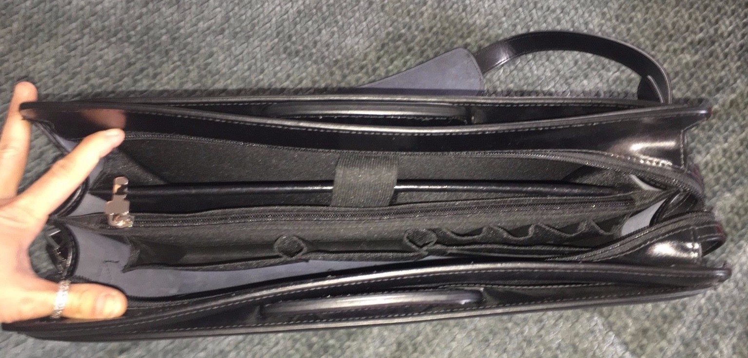 JACK GEORGES Sienna Black Leather Professional Briefcase Messenger-Near Mint