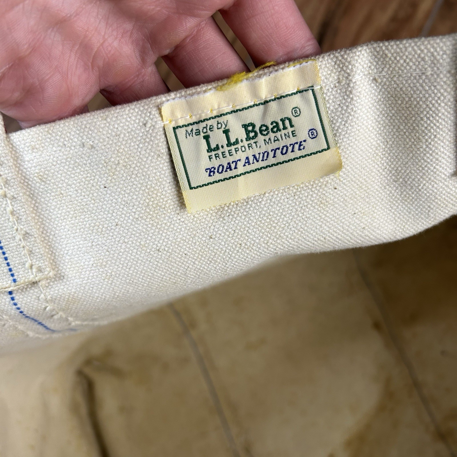 Vintage 90’s LL BEAN Boat and Tote Bag Large Ivory Red Stiff Canvas USA