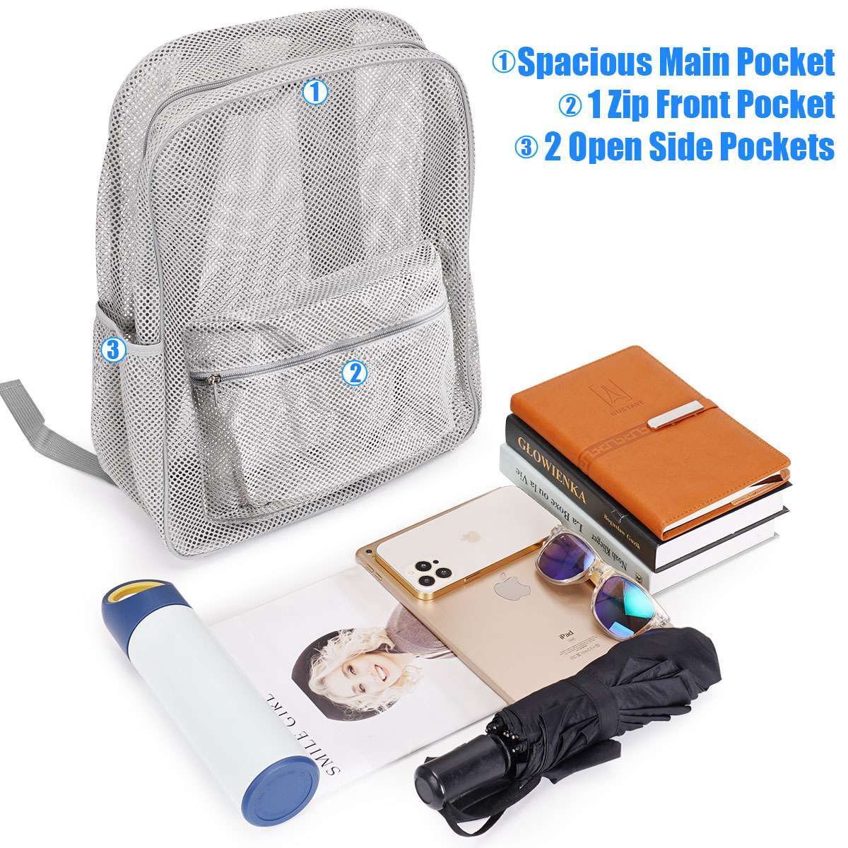 Clear Mesh Backpack Large See Through Laptop School Bag For Students Men Women