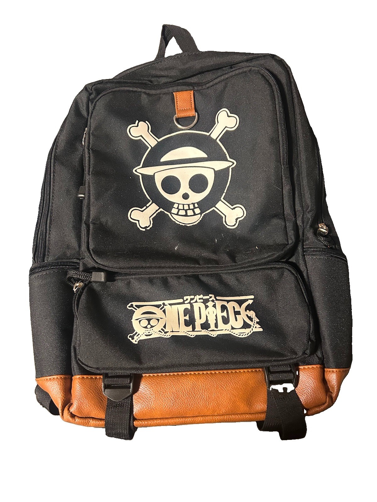 One Piece Anime Backpack Black Brown Luffy Skull School Travel Book Bag