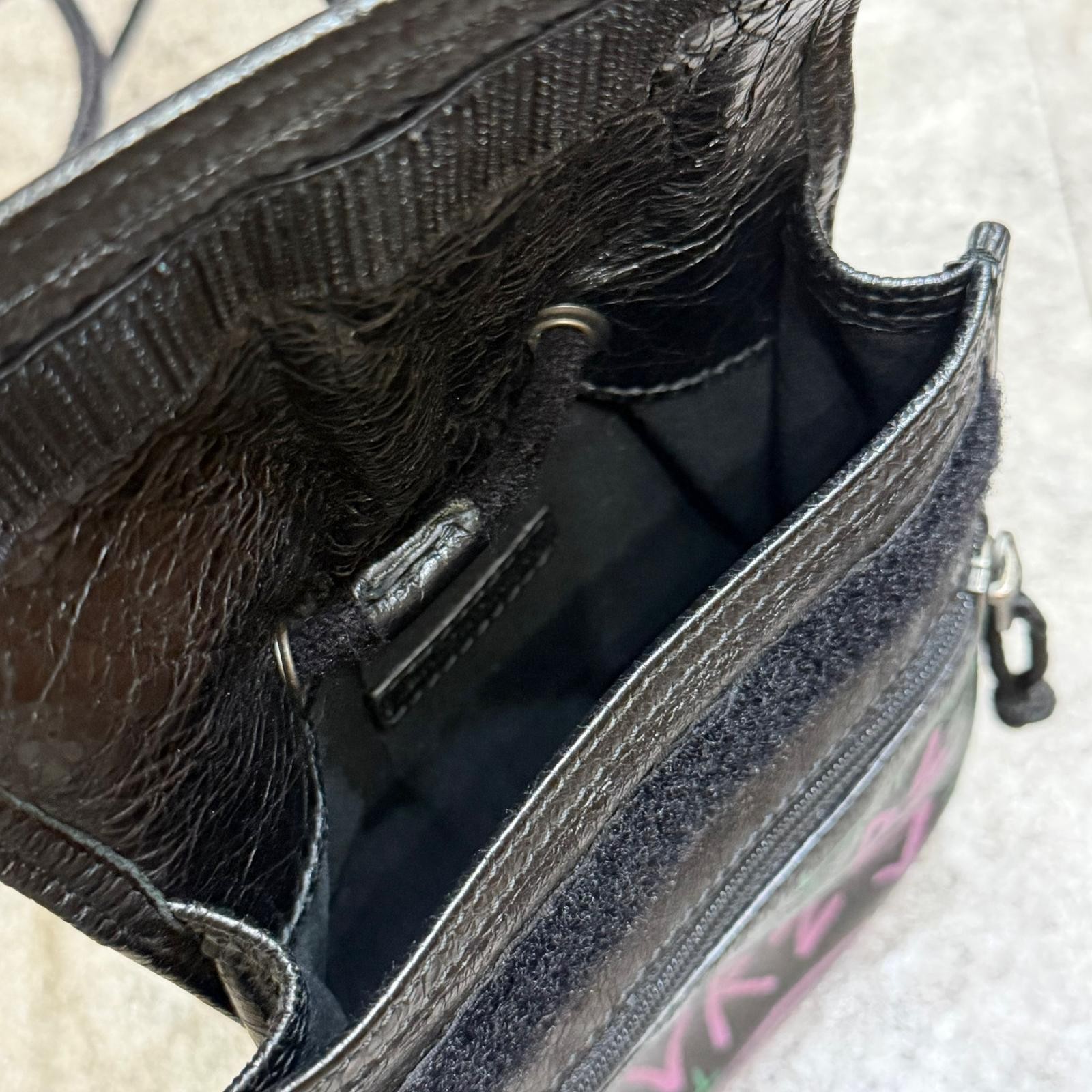 BALENCIAGA Explorer Graphic Leather Pouch Shoulder Bag Condition A
