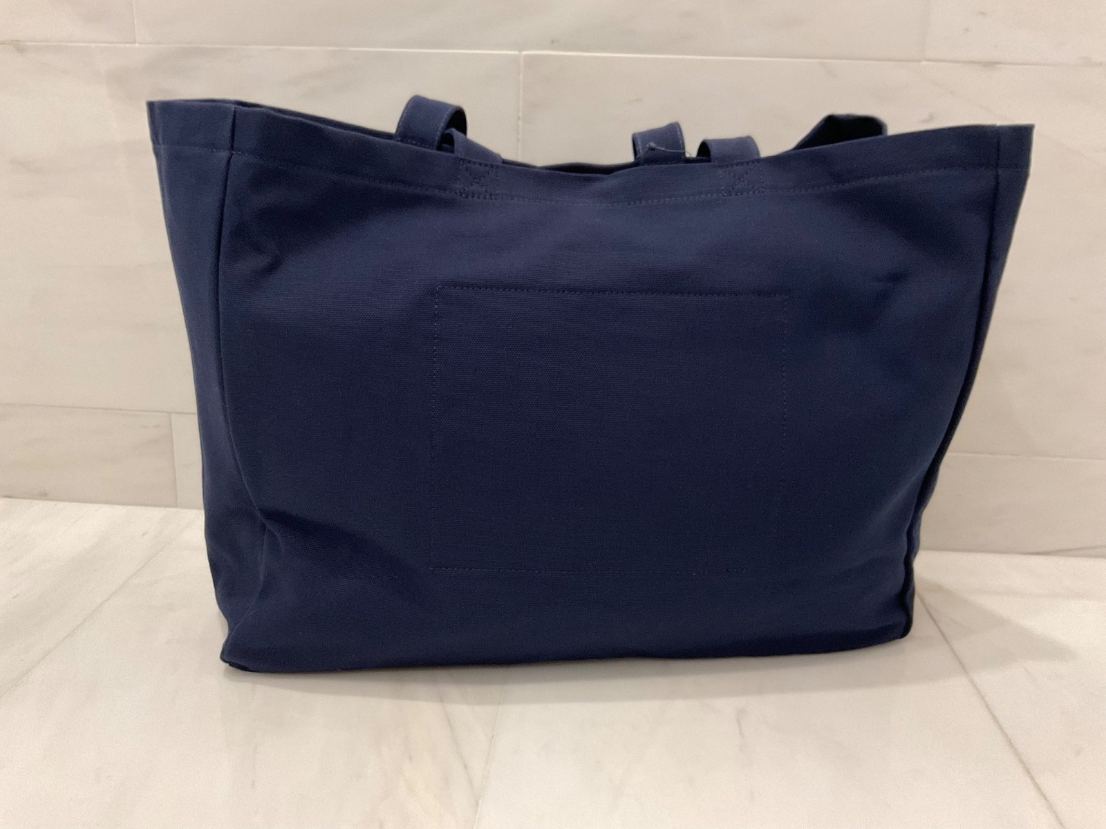 NWT Polo Ralph Lauren NAVY BLUE Cotton Chain Stitch Embroidered Canvas Tote Bag