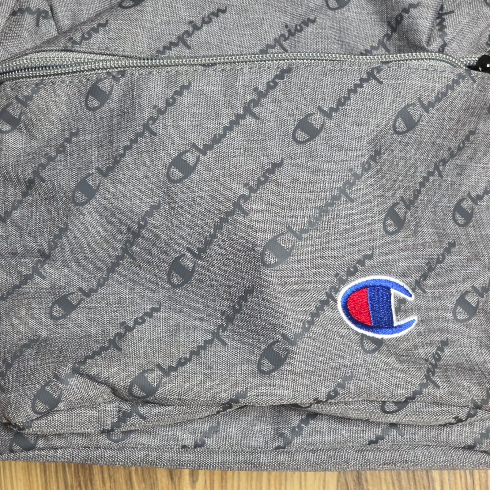 Champion Backpack Gray All Over Logo Embroidered School Travel 10″×13″