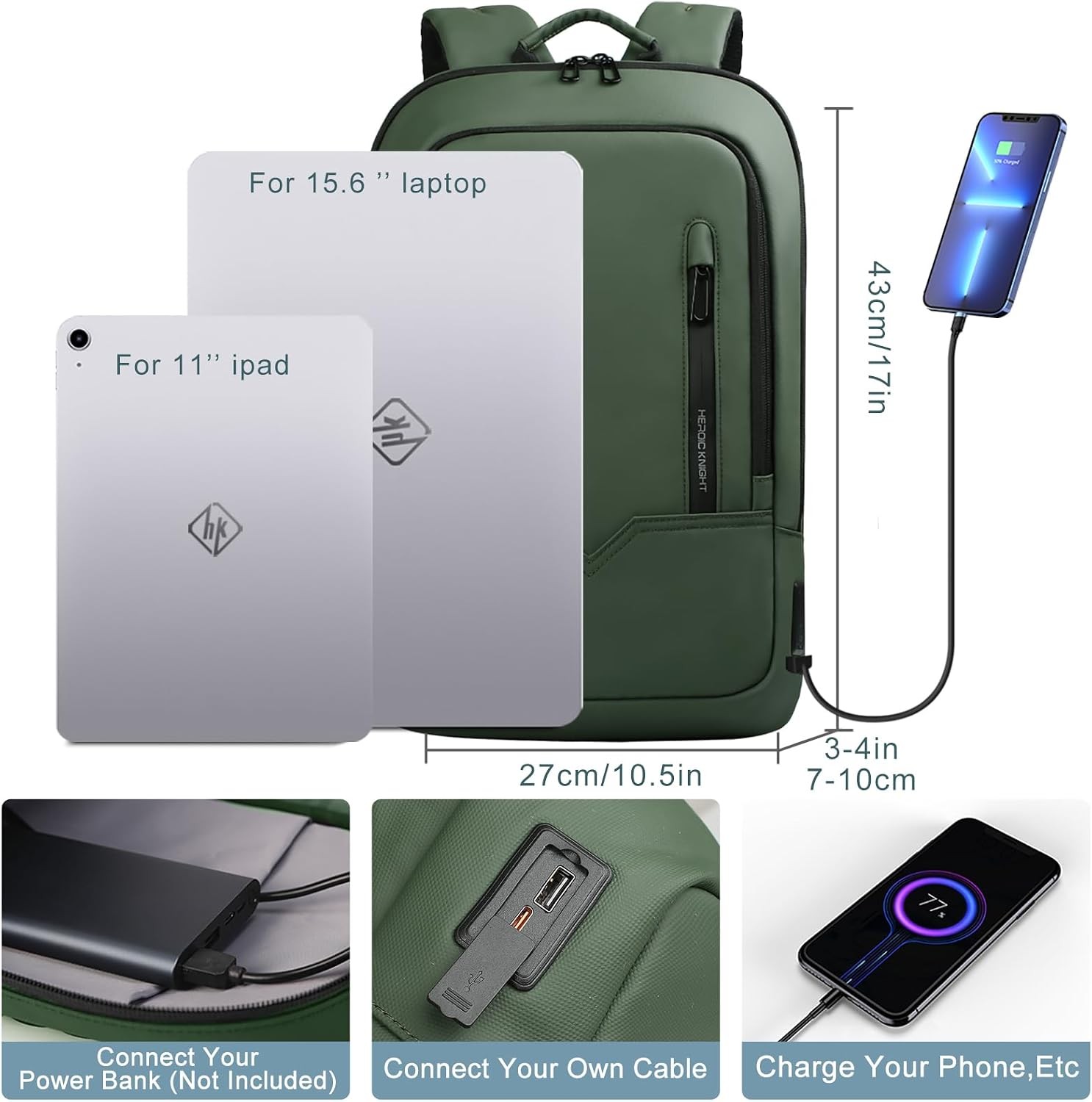 Backpack for Men Business Slim Backpack w/ USB Charger Computer-Anti-Theft 15.6″