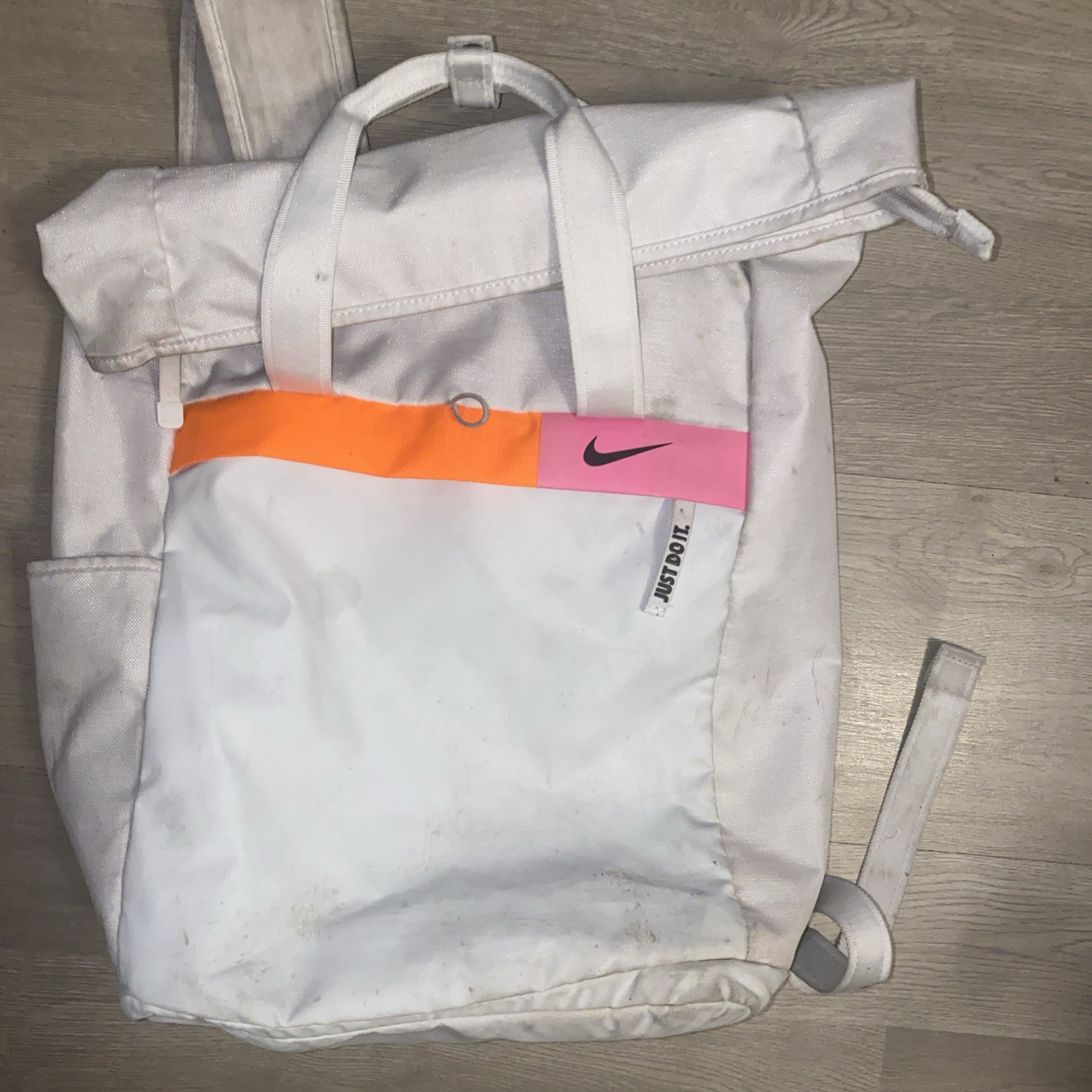 Nike Radiate Backpack Bag White Orange Pink Tote Roll Top Design Pockets