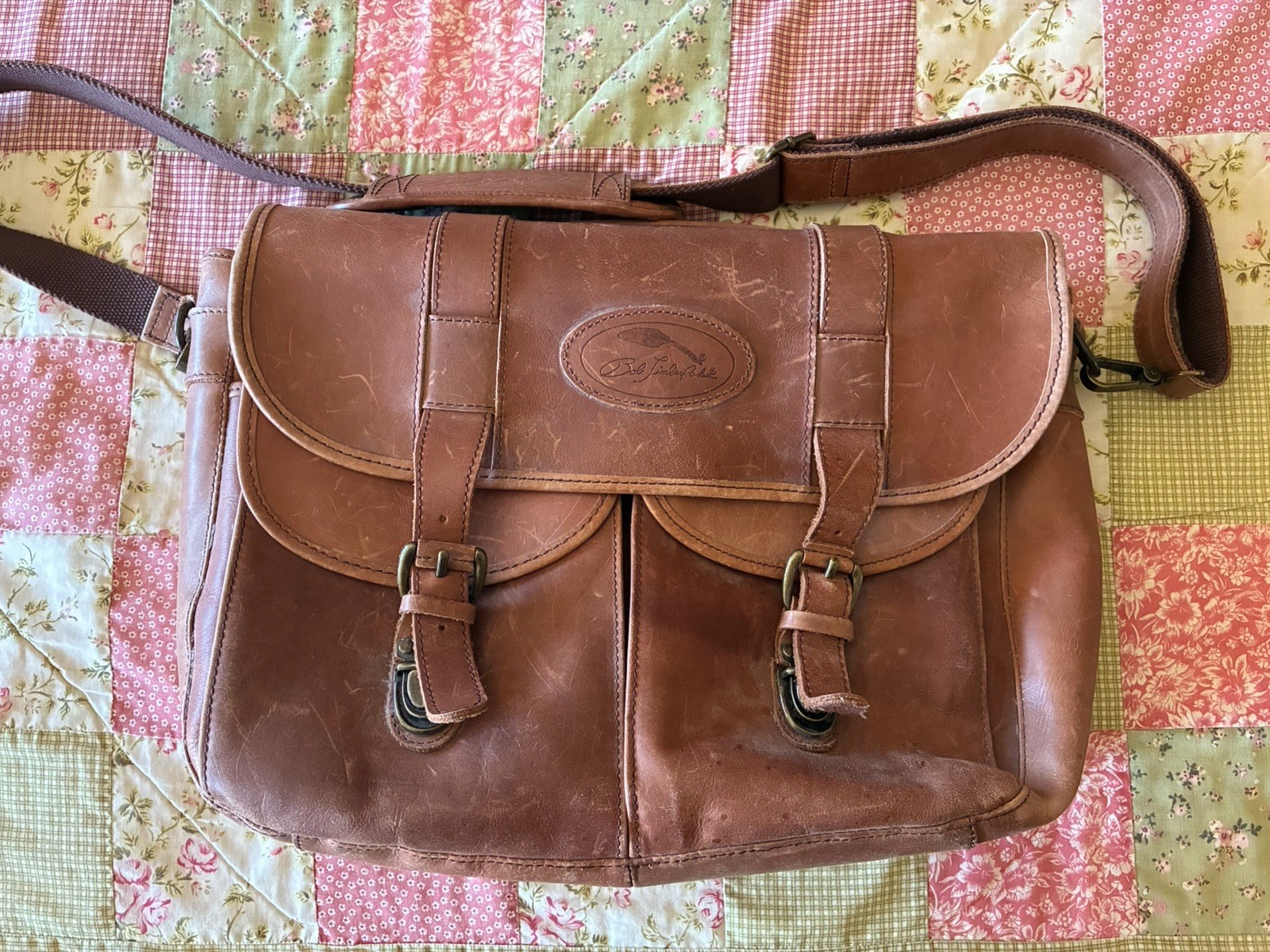 Bob Timberlake Leather Briefcase Messenger Bag Padded Laptop